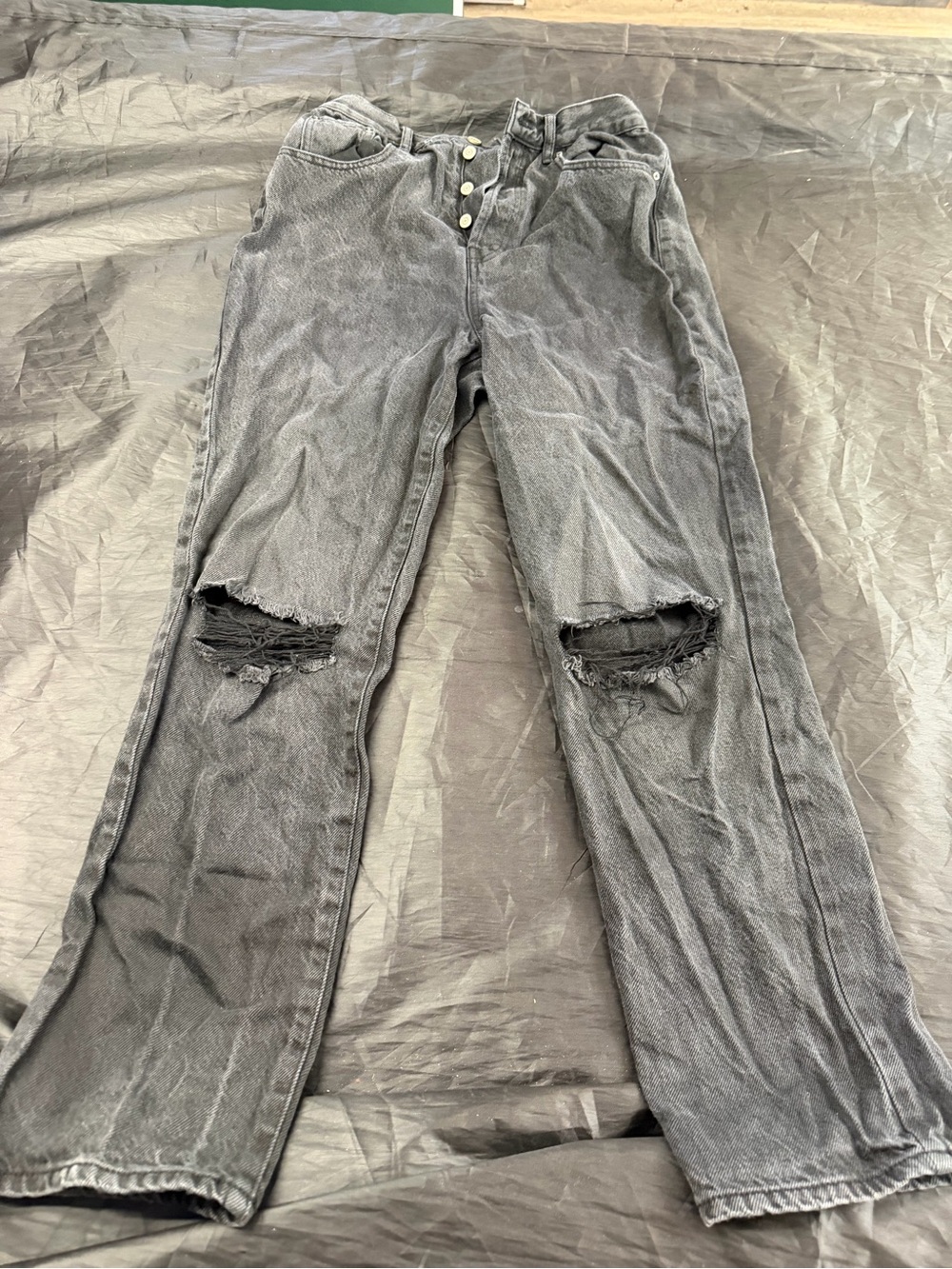 Pacsun dad jeans size 29 washed black grey distressed ripped knee baggy denim